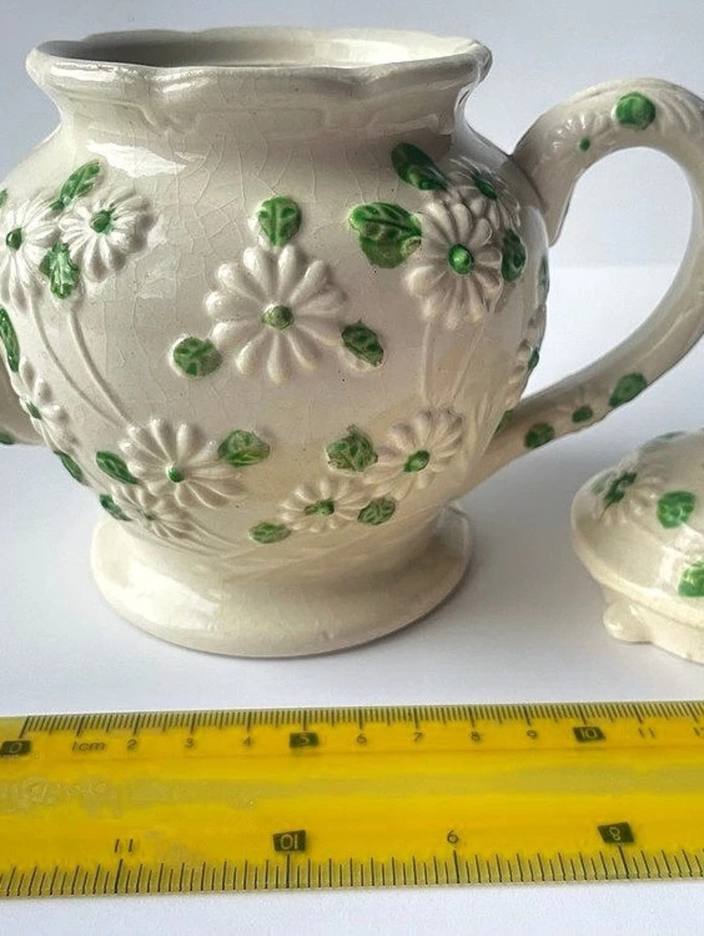 Vintage Japanese Majolica Daisy Ceramic Tea Set - 3pc - Picture 3 of 9